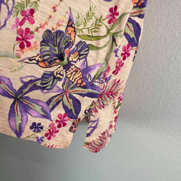 Chicos Womens XL Tropical Floral Elbow Sleeve Tee Crew Neck Shirt - Picture 12 of 14